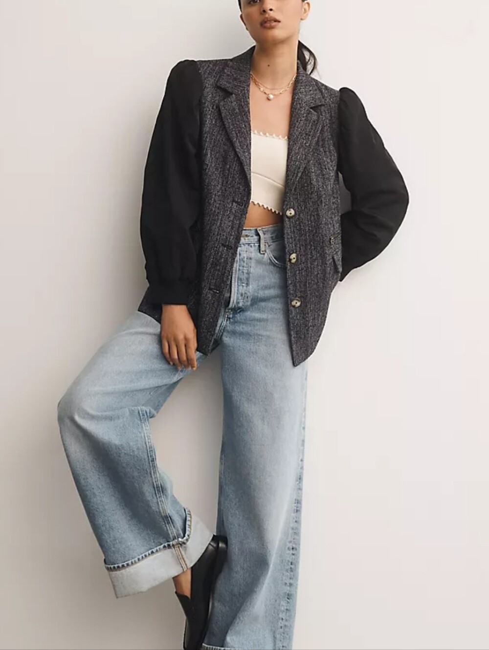 Anthropologie Maeve Mixed Media Relaxed Jacket Women's 2 Preppy Office